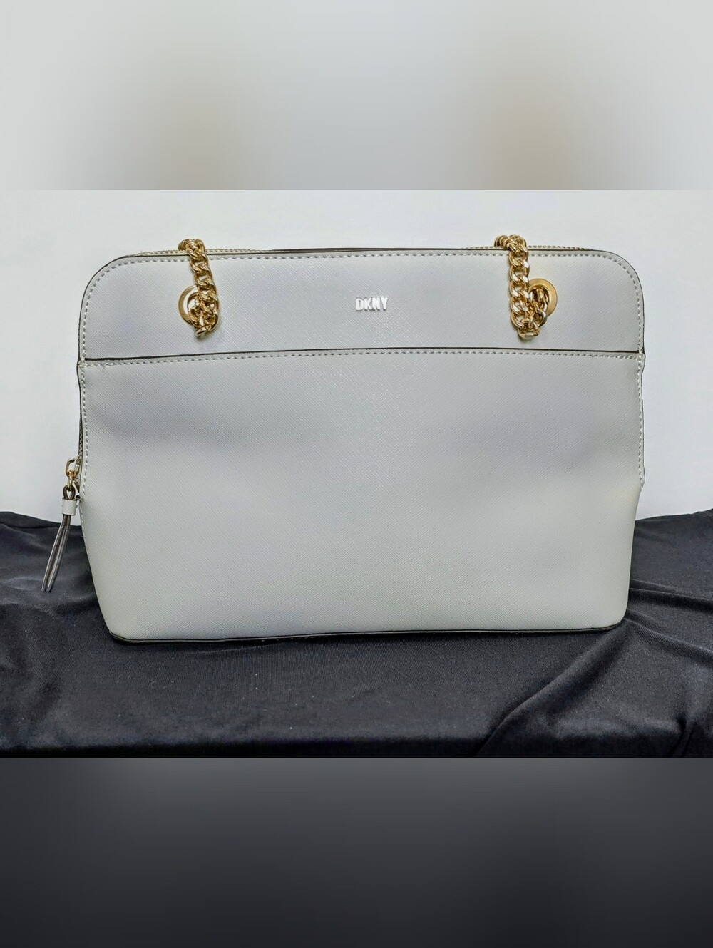 DKNY Light Gray Chain-Handle Shoulder Bag with Gold Hardware